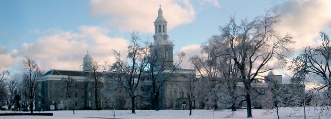 Hayes Hall in the wintertime. 