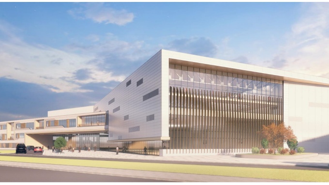 Exterior building view - proposed artist rendering wellness and recreation center. 
