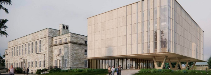 Exterior rendering of the renovated Clark Hall. 