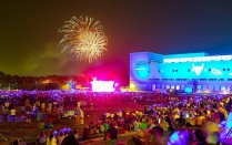 Fireworks are displayed over the CFA during the Welcome Back Blast. 