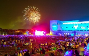 Fireworks are displayed over the CFA during the Welcome Back Blast. 