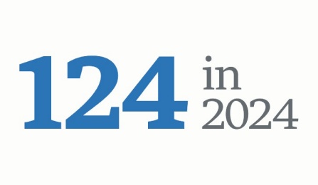 blue and dark gray 124 in 2024 wordmark on transparent background. 