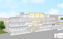 Zoom image: A cut-away view of renovated spaces inside Clark Hall and the new addition.