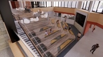 A rendering of the social staircase in The Landing at Ellicott. 