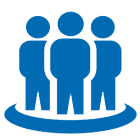 Group of 3 blue people icons gathered. 