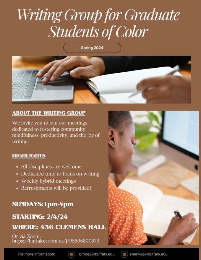 writing group for graduate students of color flyer. 