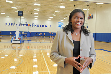 Anucha Browne Sanders says her main challenge when she arrived at UB was reviving the somewhat dormant UB Bulls brand./>
		<p class=